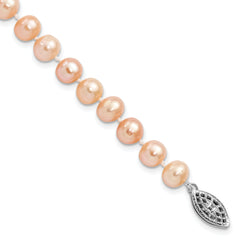 Sterling Silver Rhod-plated 6-7mm Pink FWC Pearl Bracelet