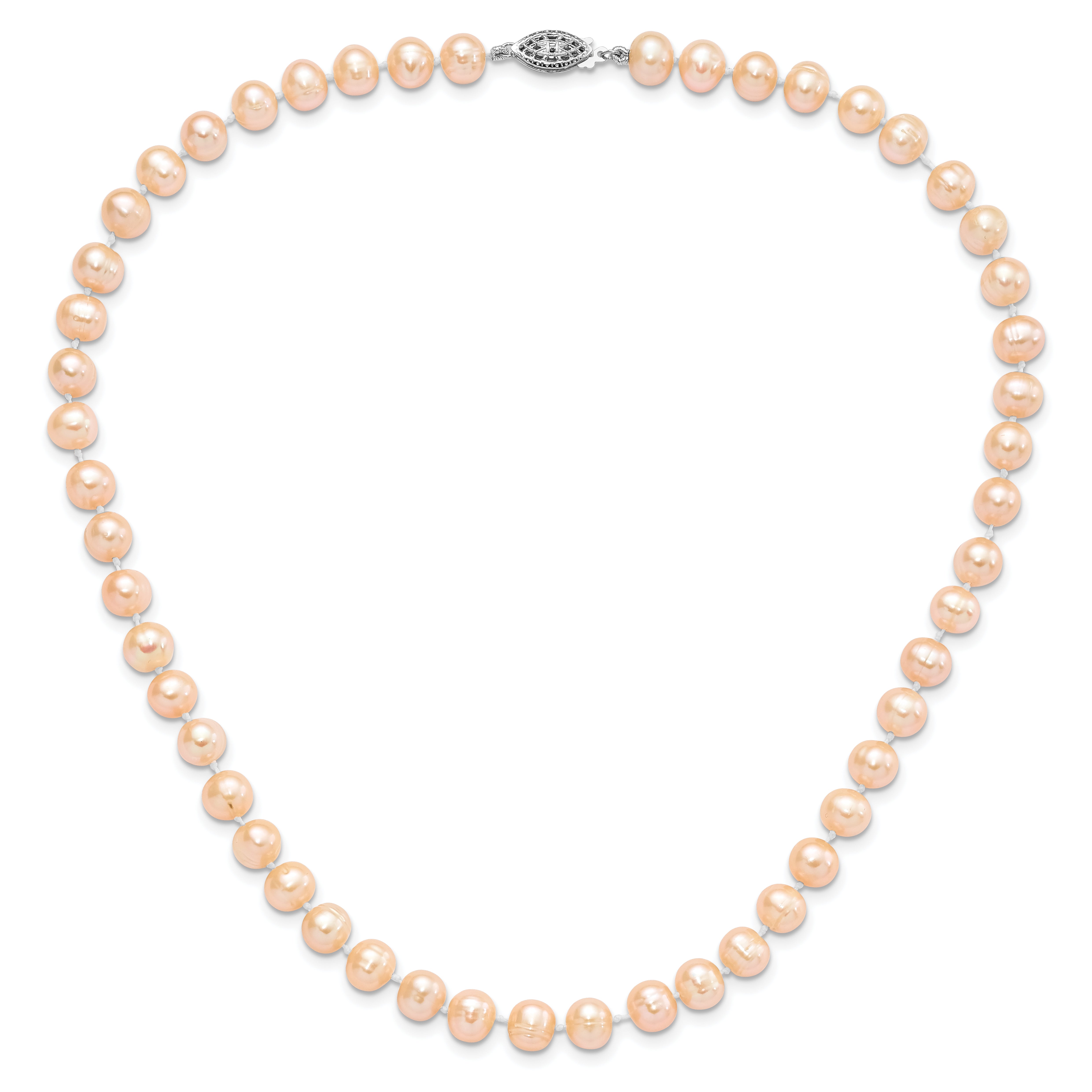 Sterling Silver Rhod-plated 7-8mm Pink FWC Pearl Necklace