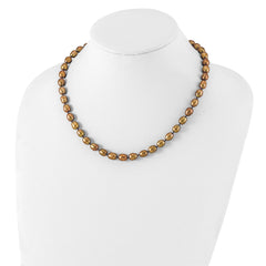 Sterling Silver Pearl Necklace with Rhodium-Plated Brown Rice Pearls