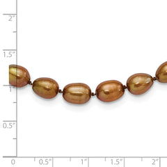 Sterling Silver Pearl Necklace with Rhodium-Plated Brown Rice Pearls