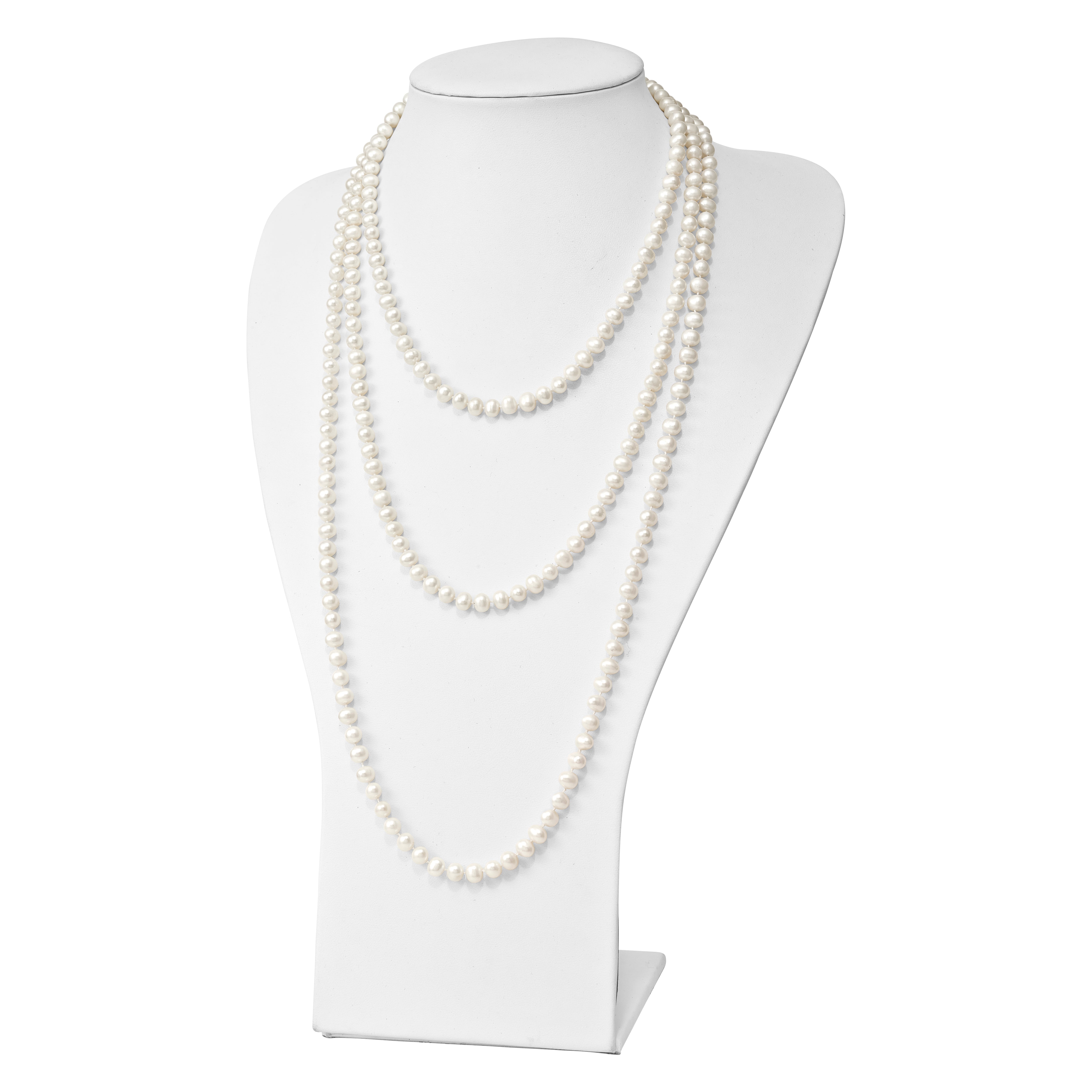 6-7mm White Semi-round Freshwater Cultured Pearl Slip-on Endless 80 inch Necklace