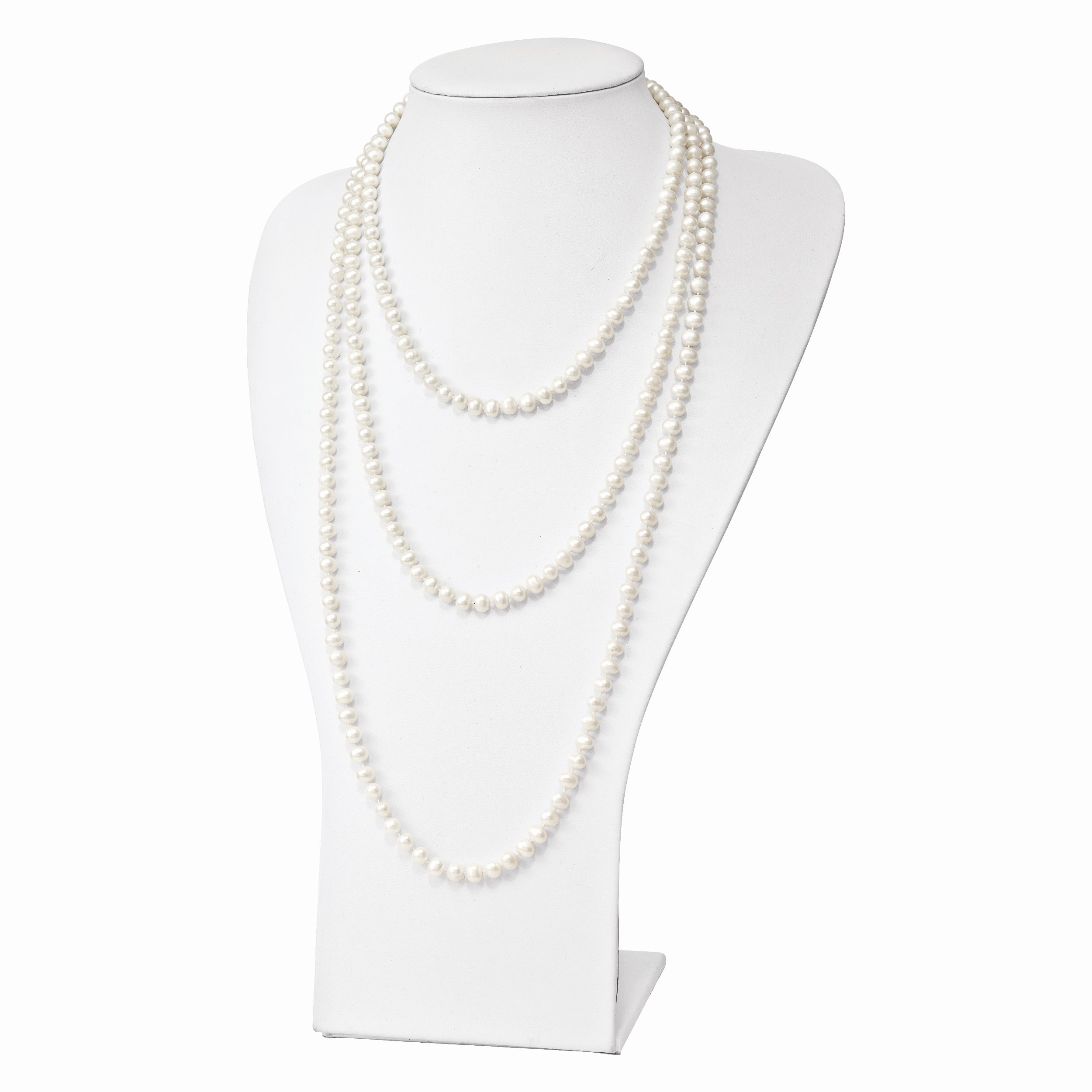 6-7mm White Semi-round Freshwater Cultured Pearl Slip-on Endless 80 inch Necklace