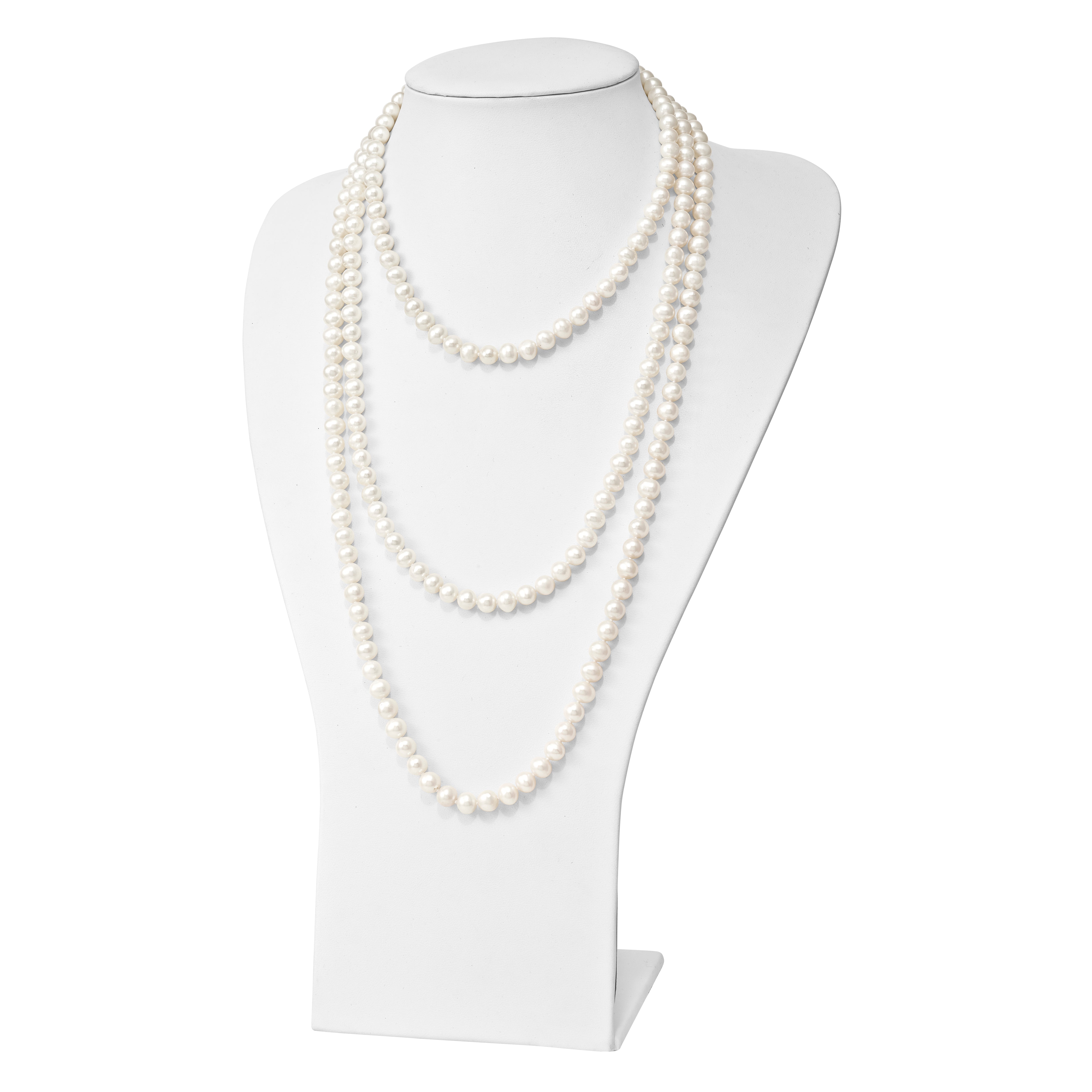 9-10mm White Semi-round Freshwater Cultured Pearl Slip-on Endless 80 inch Necklace