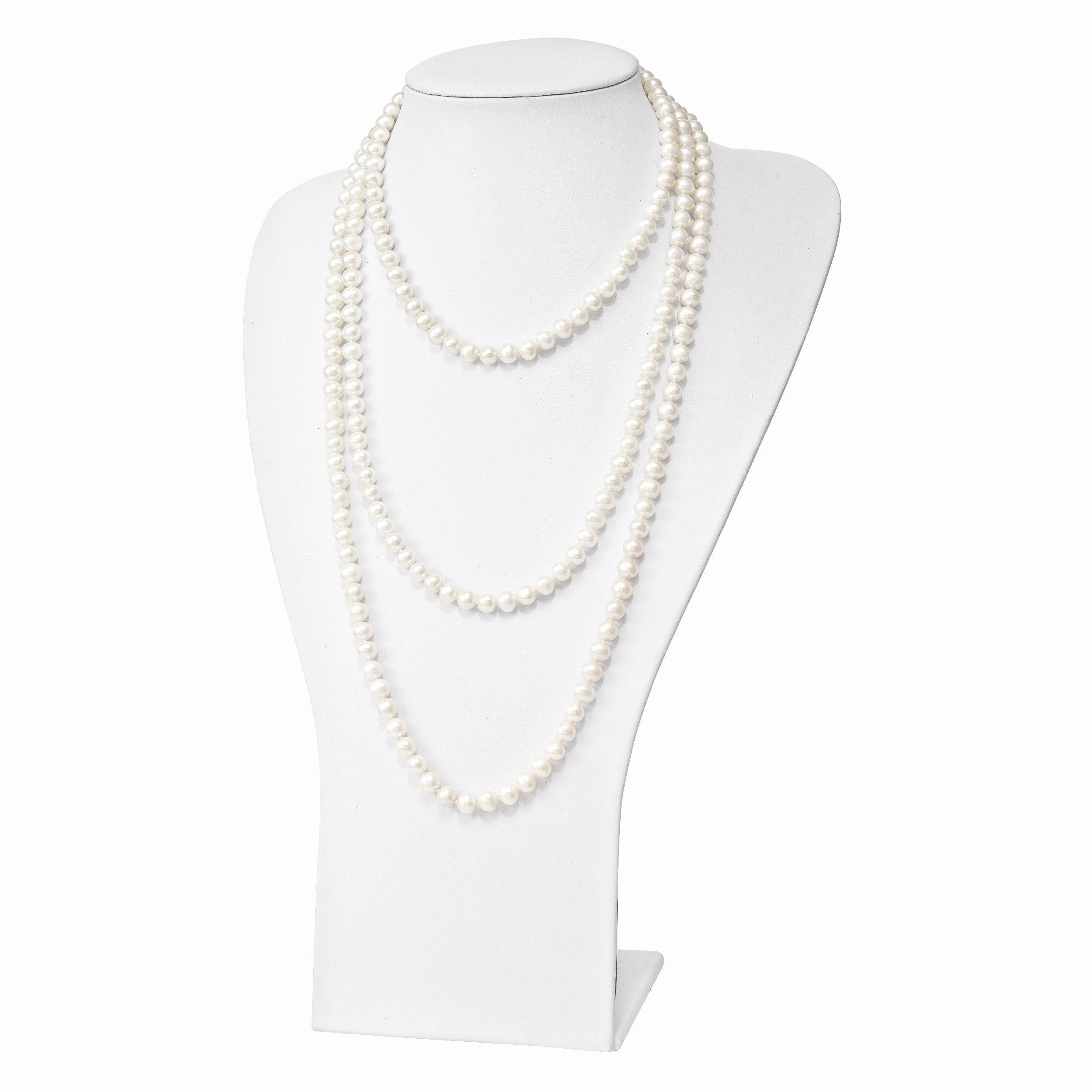 9-10mm White Semi-round Freshwater Cultured Pearl Slip-on Endless 80 inch Necklace