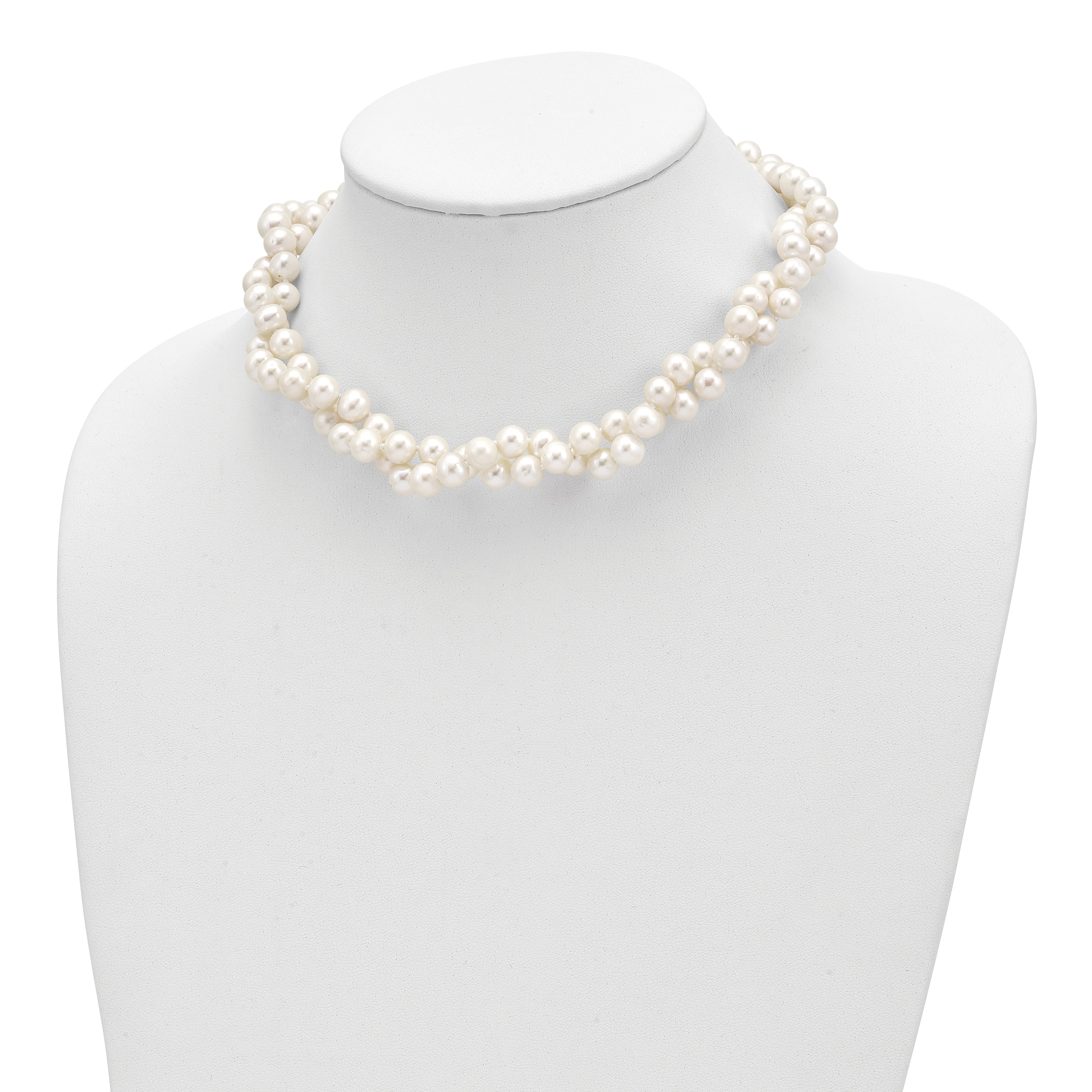 Sterling Silver Rhodium 7.5-8.5mm White FWC Pearl 2-Strand Necklace