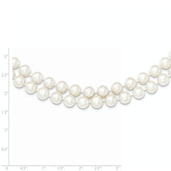 Sterling Silver Rhodium 7.5-8.5mm White FWC Pearl 2-Strand Necklace