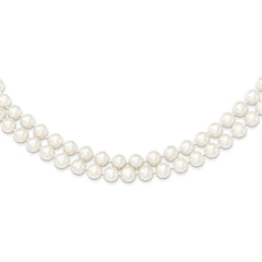 Sterling Silver Rhodium 7.5-8.5mm White FWC Pearl 2-Strand Necklace