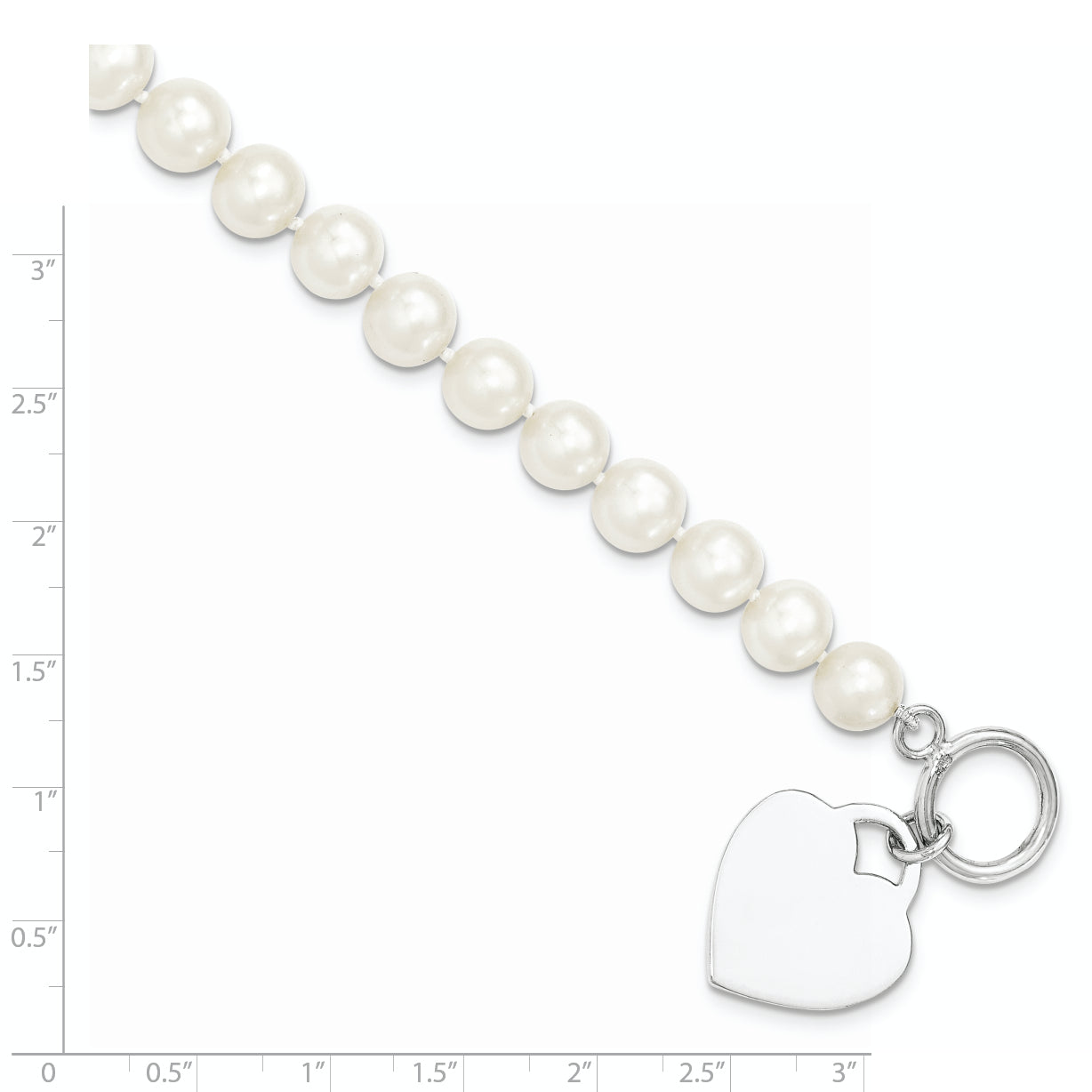 Sterling Silver Rhodium 8-9mm White FWC Pearl Heart Toggle Bracelet