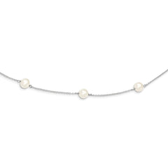 Sterling Silver Rhodium-plated 9 station FWC Pearl Chain Necklace