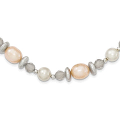 Sterling Silver Multi  FW Cultured Pearl w/grey Agate & Bead Necklace