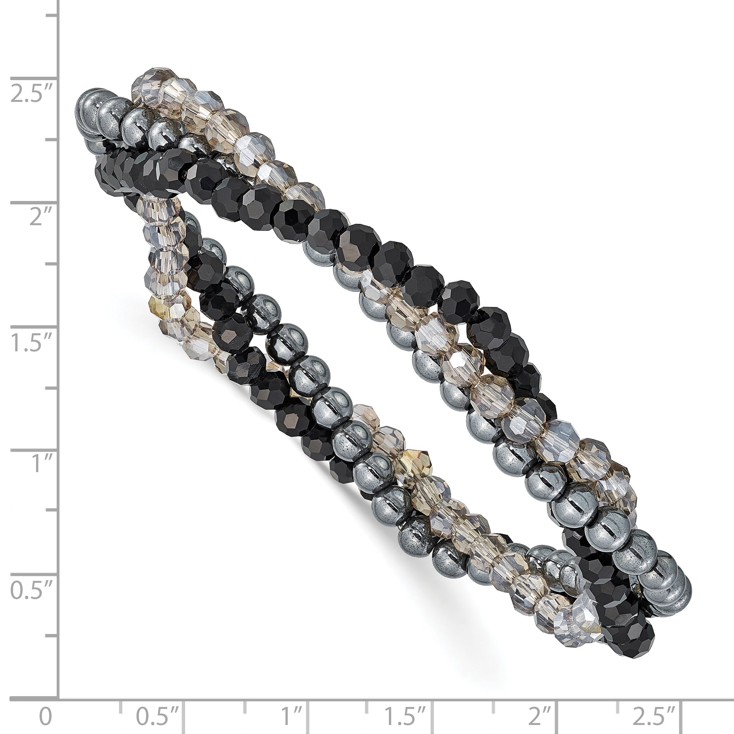 Sophia Jewelers Sterling Silver Stretch Bracelet Set with Crystal & Hematite