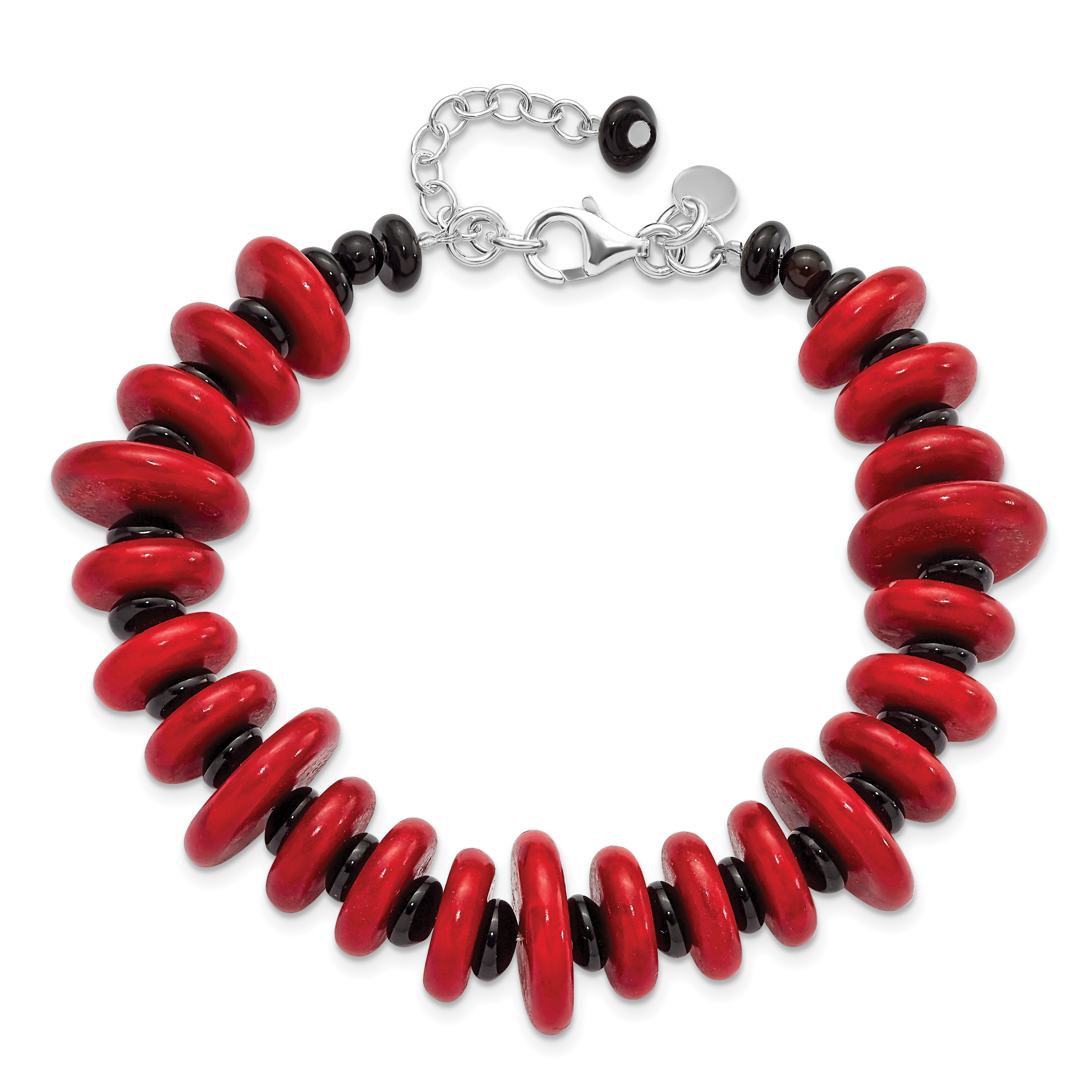Sterling Silver Agate & Red Reconstructed Magnesite w/1in ext Bracelet