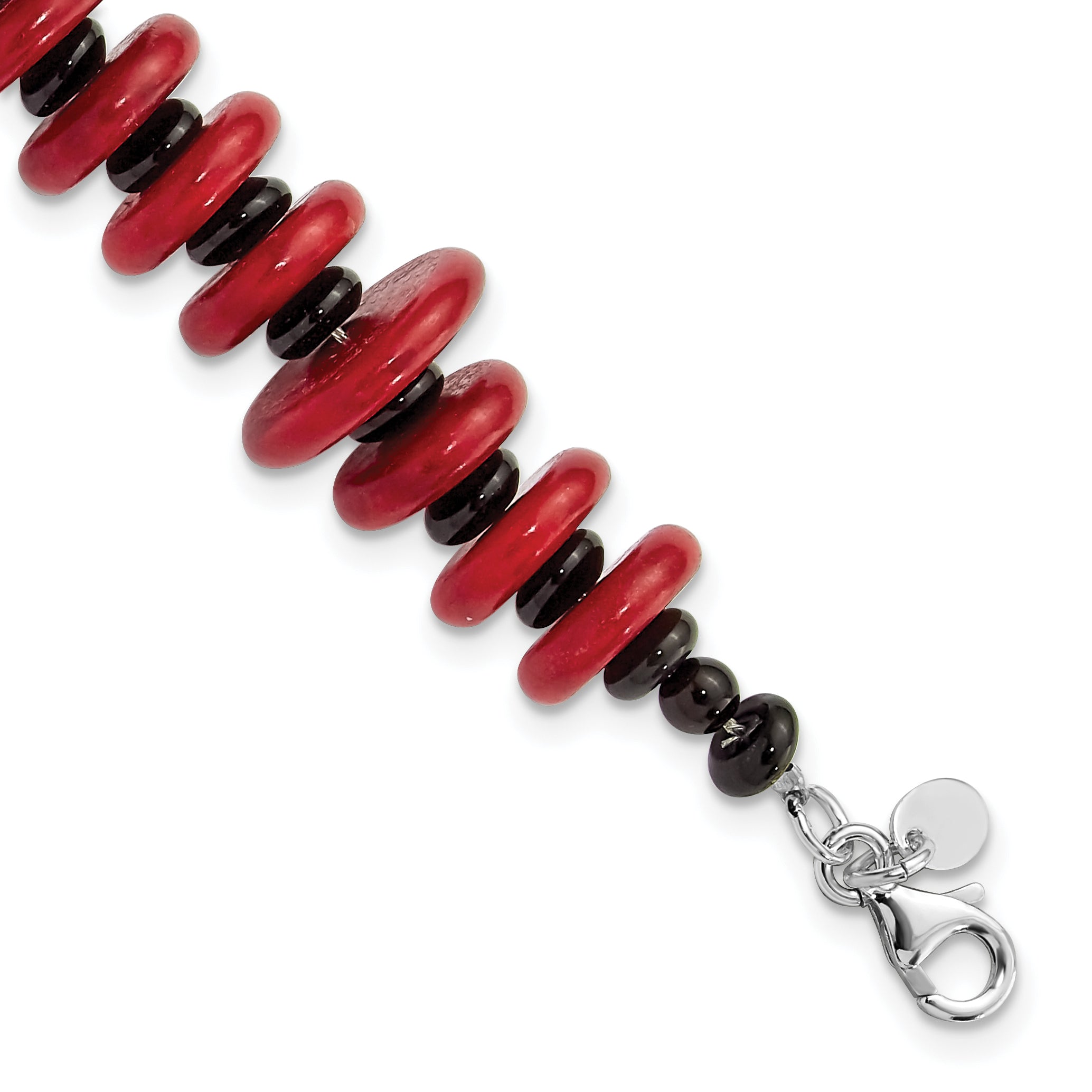 Sterling Silver Agate & Red Reconstructed Magnesite w/1in ext Bracelet