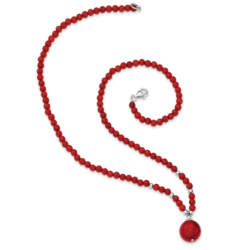 Sterling Silver Rhodium-plated Dyed Red Coral Beaded Necklace