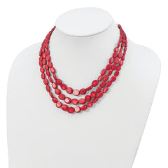 Sterling Silver Triple Strand Red Coral 16 inch Necklace with 2 inch extension