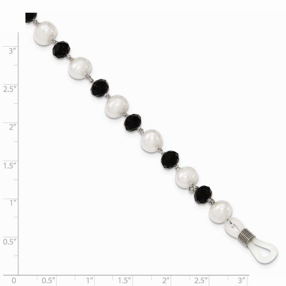 7-8mm White FW Cultured Pearl with Black Crystal Bead Optic Chain