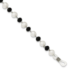 7-8mm White FW Cultured Pearl with Black Crystal Bead Optic Chain