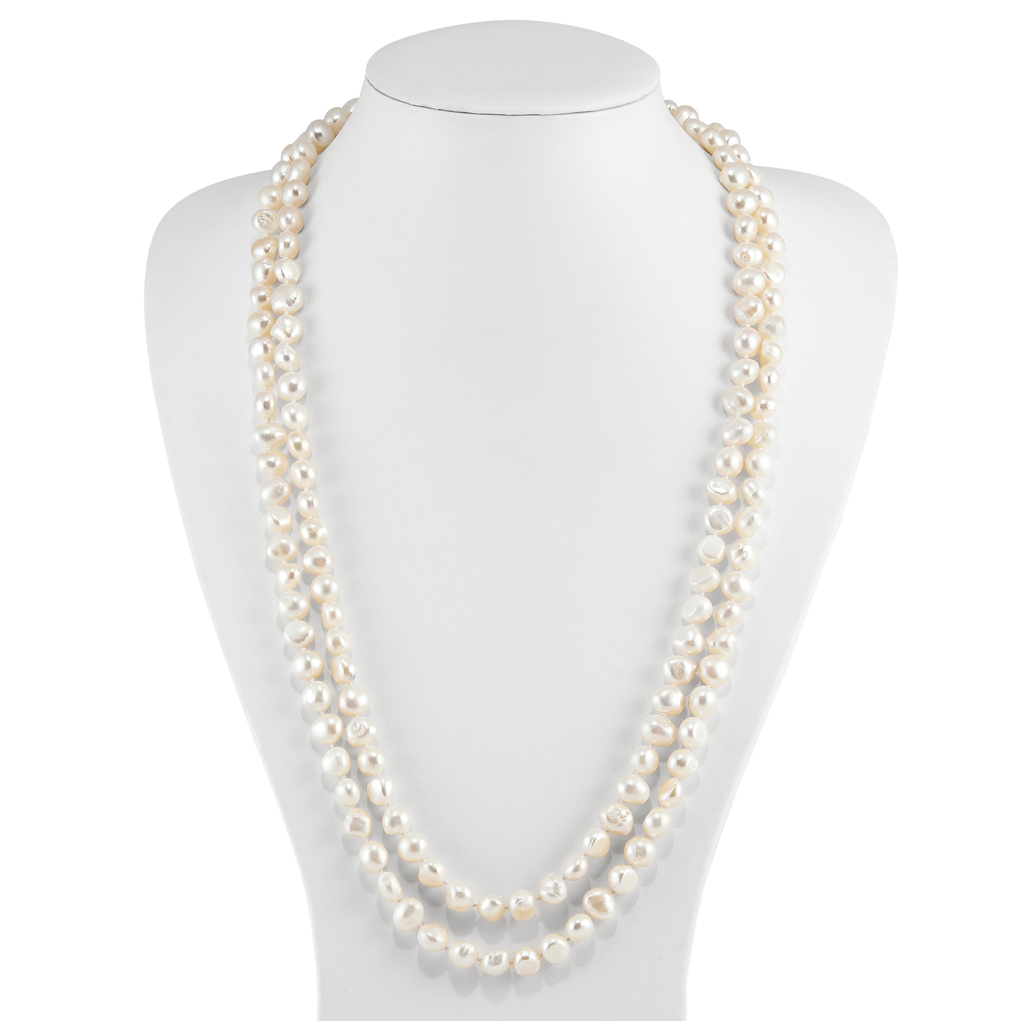 Sophia Jewelers 64 White Baroque Freshwater Pearl Endless Necklace - 64