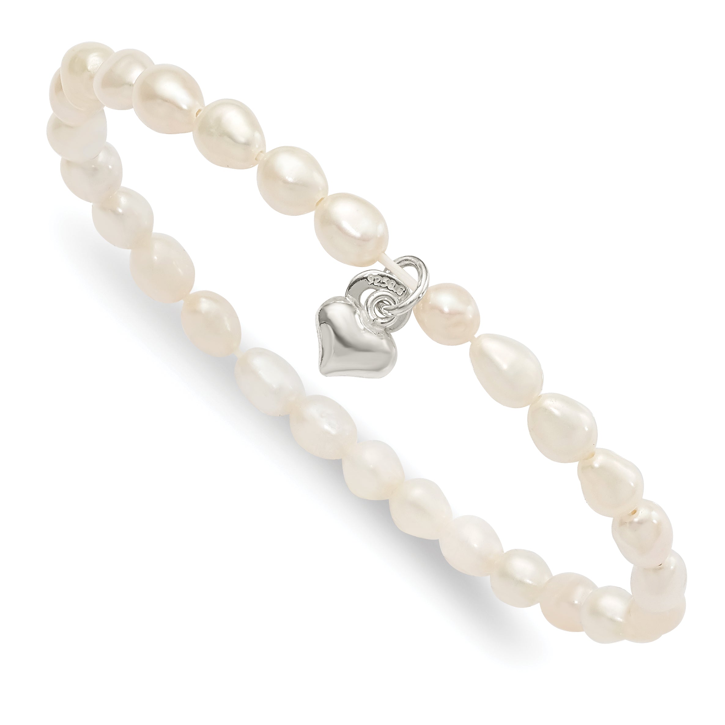 Sterling Silver Polished FWC Pearl & Heart Children's Stretch Bracelet Main image