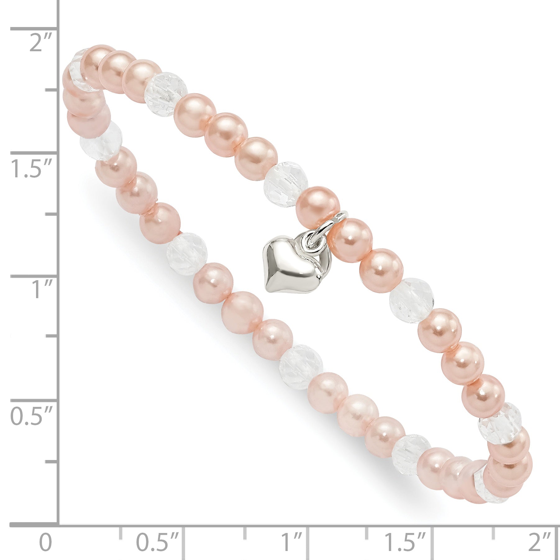 Sterling Silver Pink Shell Bead, Crystal & Heart Children's Stretch Bracele Secondary image