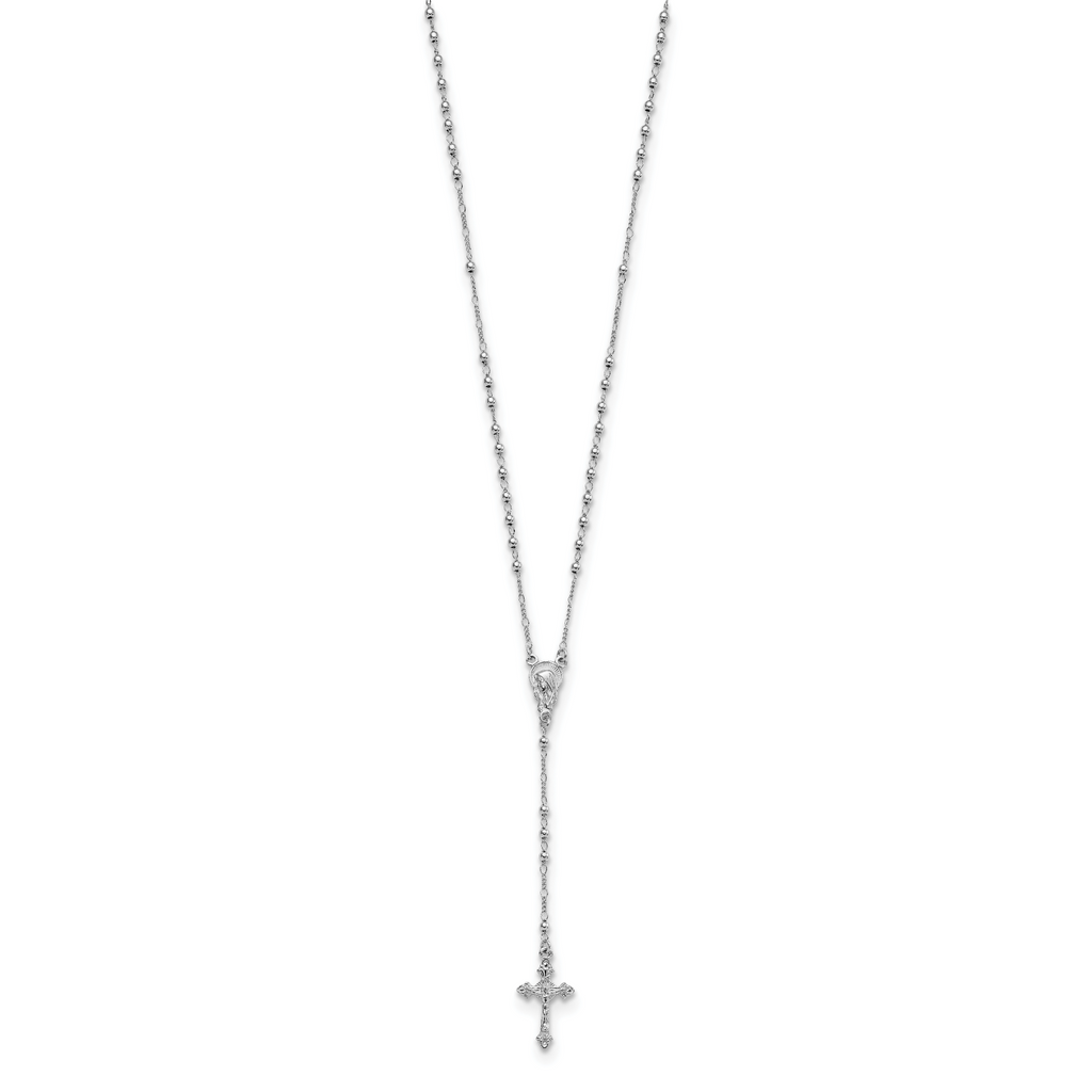Sterling Silver Rhodium Plated Polished Beaded Rosary