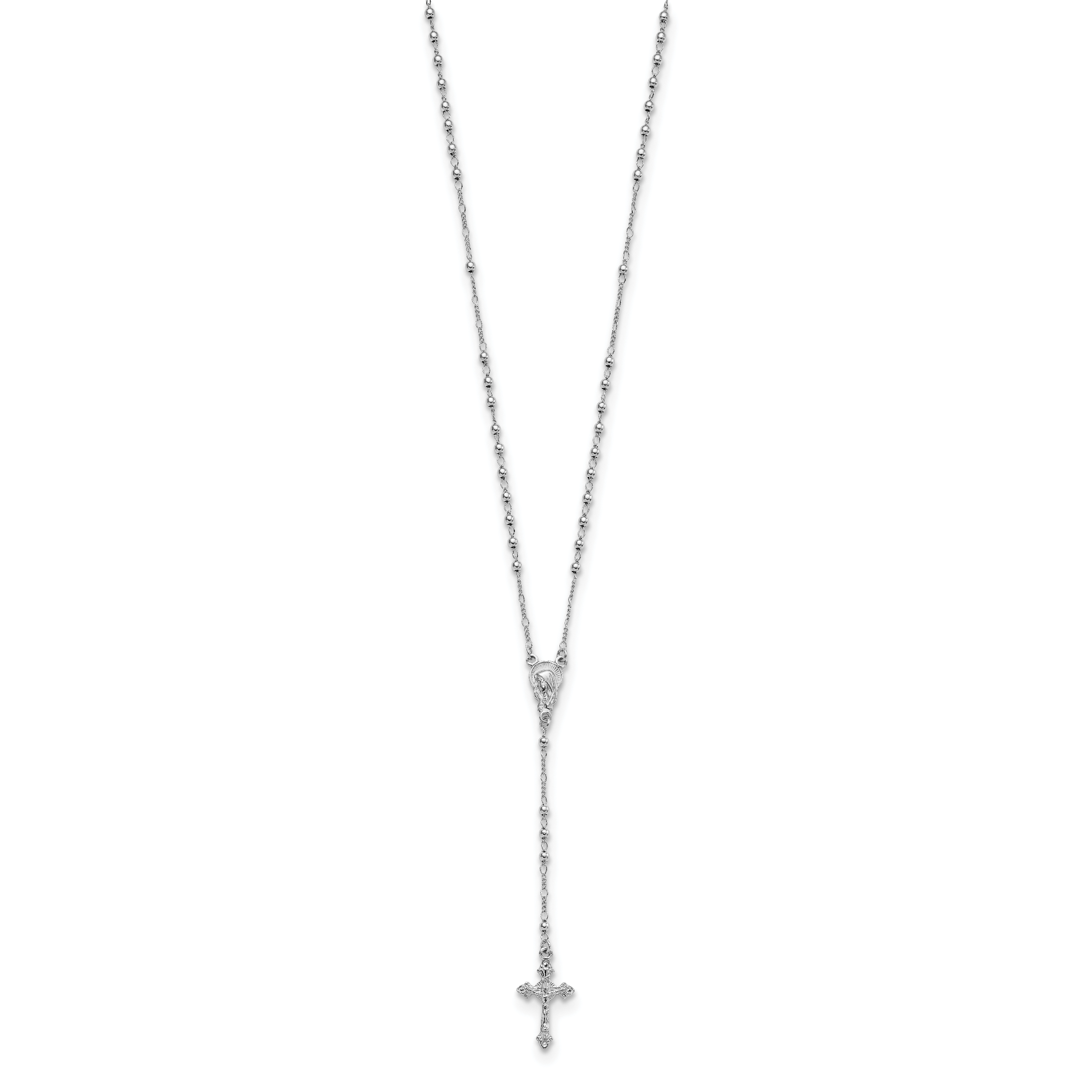 Sterling Silver Rhodium Plated Polished Beaded Rosary