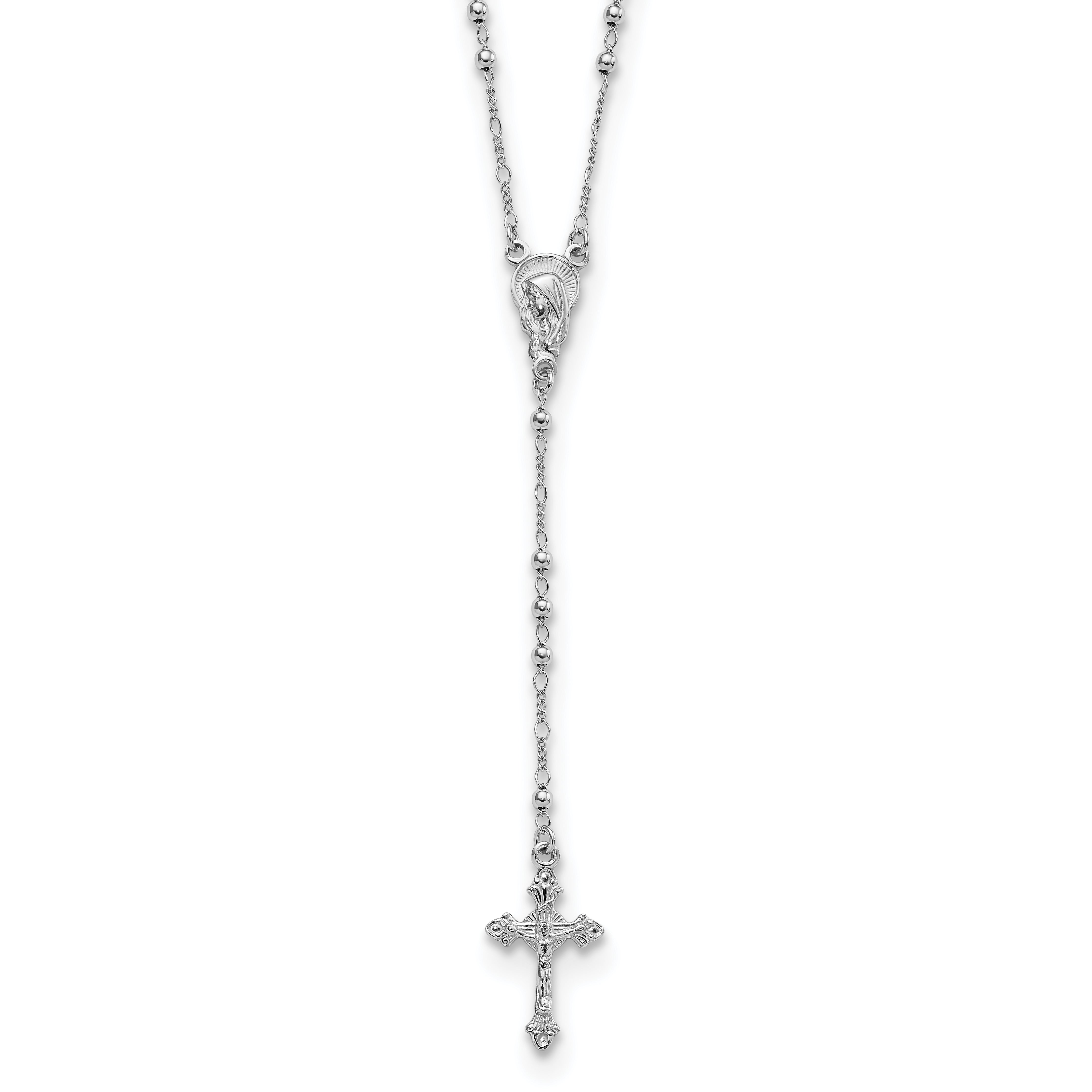 Sterling Silver Rhodium Plated Polished Beaded Rosary Main image
