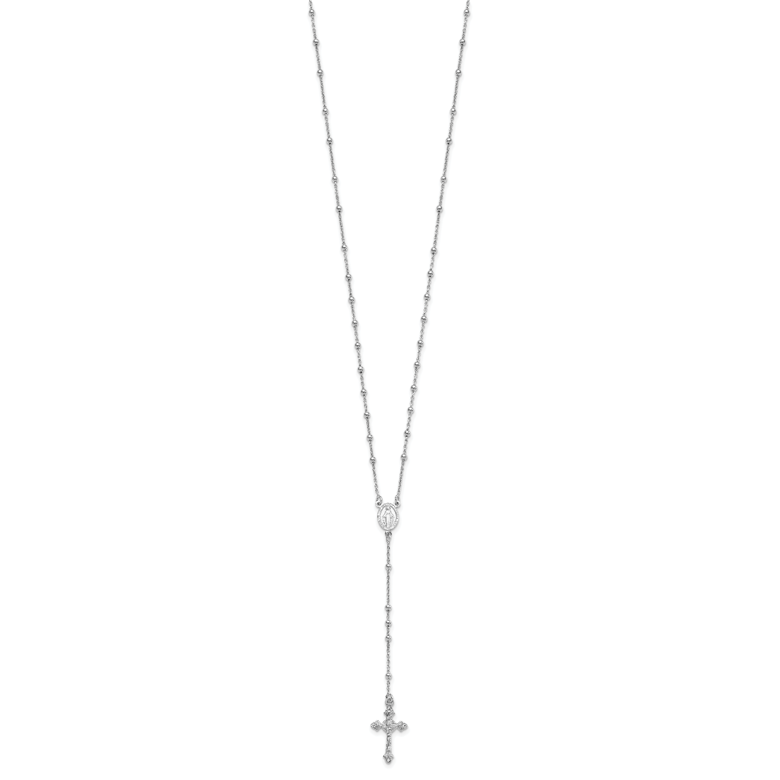 Sterling Silver Rhodium-plated Polished Beaded Rosary 24 inch Necklace Secondary image