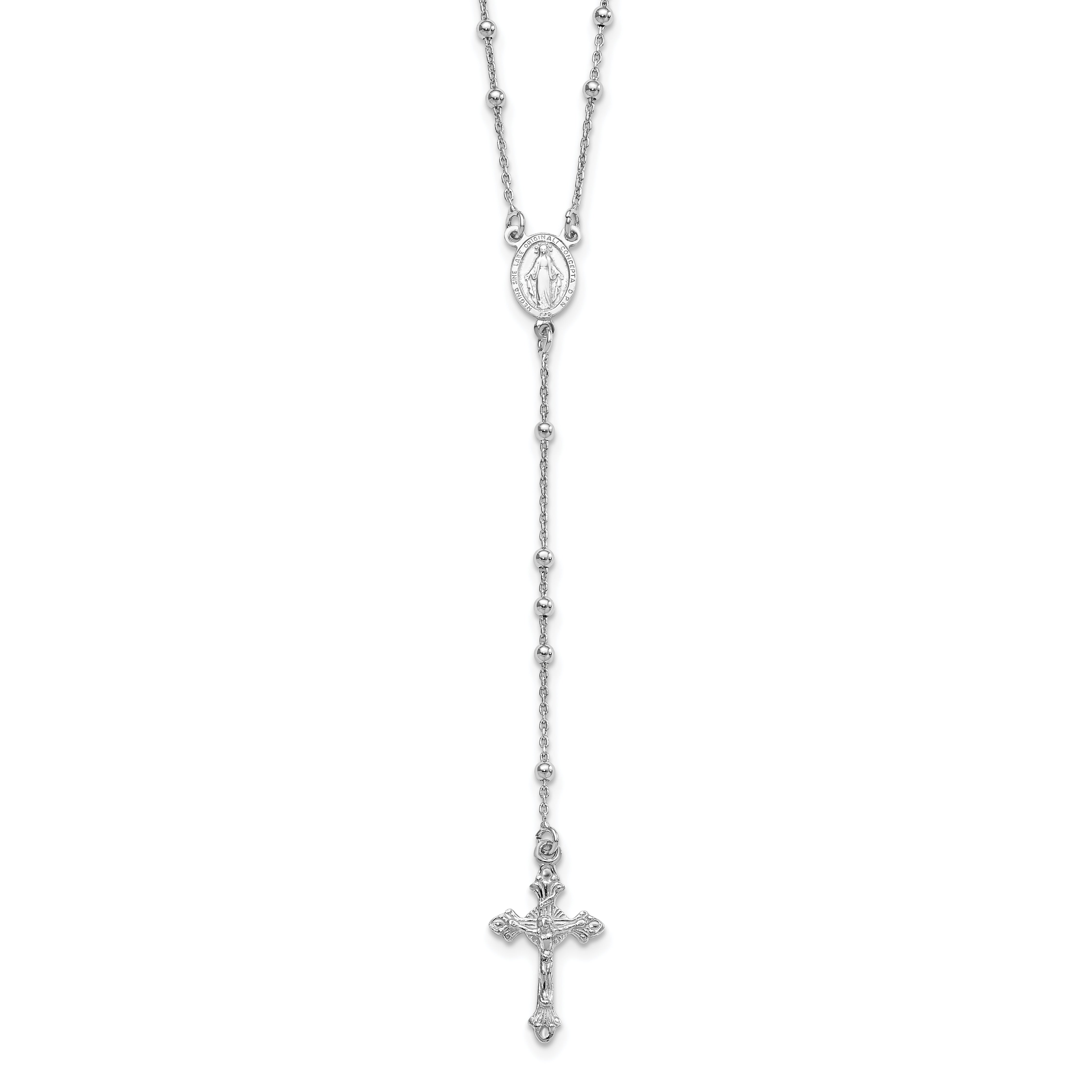 Sterling Silver Rhodium-plated Polished Beaded Rosary 24 inch Necklace Main image