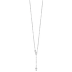 Sterling Silver Rhodium-Plated Beaded Rosary Necklace for Women Polished Elegance