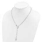 Sterling Silver Rhodium-Plated Beaded Rosary Necklace for Women Polished Elegance