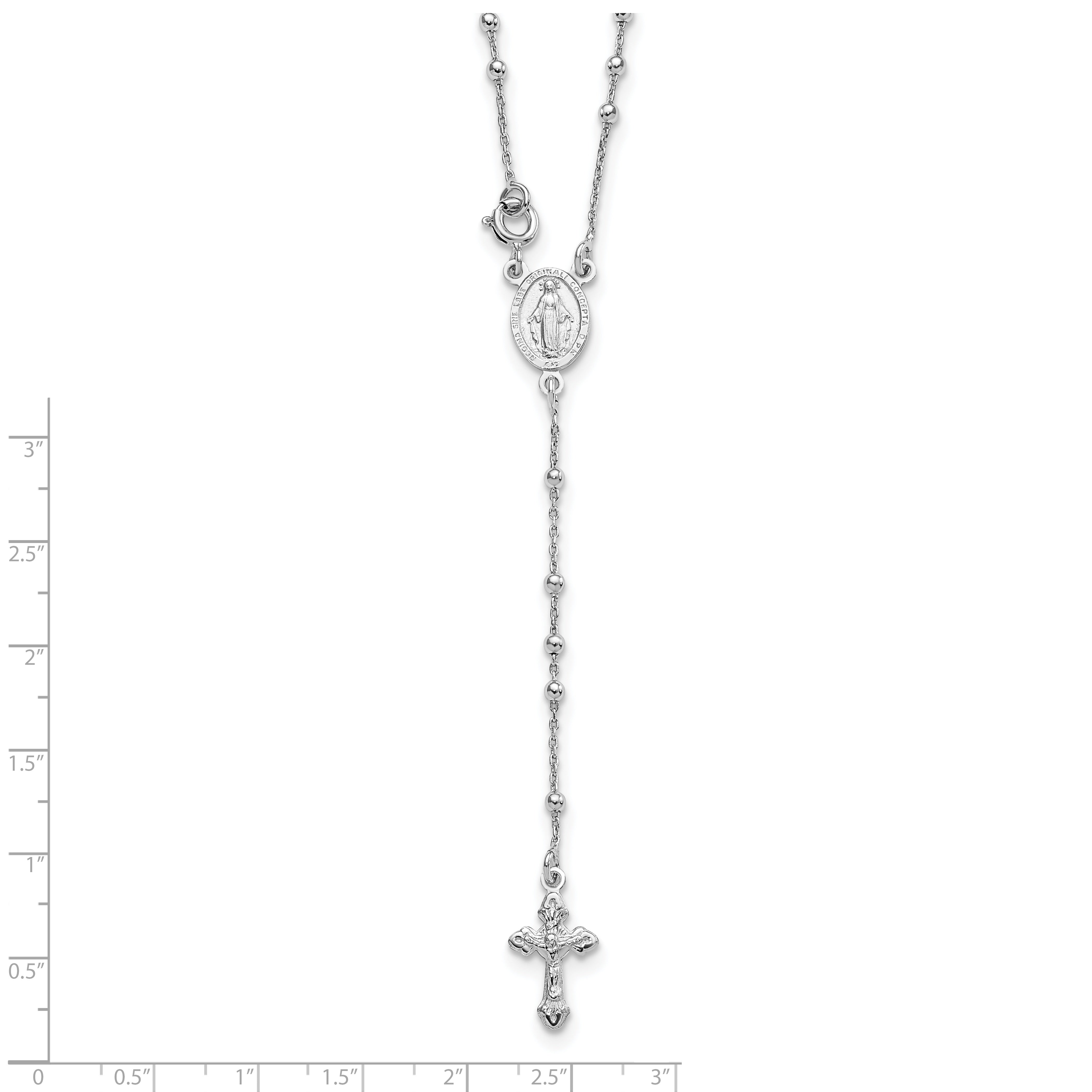 Sterling Silver Rhodium-Plated Beaded Rosary Necklace for Women Polished Elegance