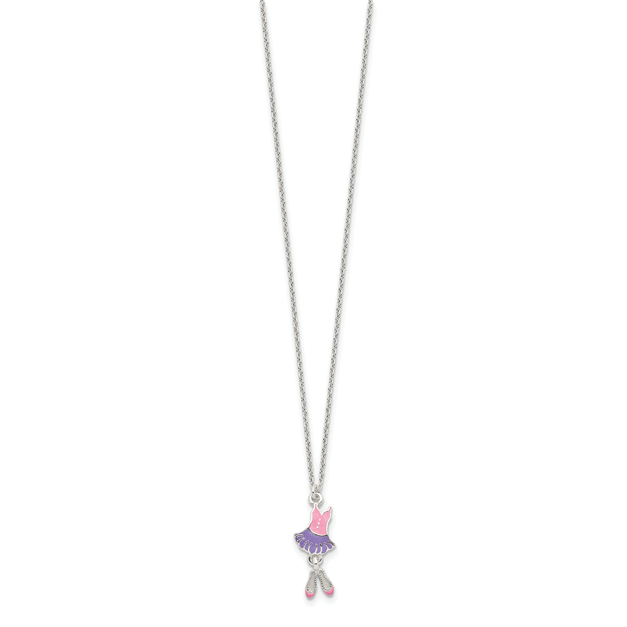 Sterling Silver Polished & Enameled Ballerina Children's 14in Necklace & Earring Set