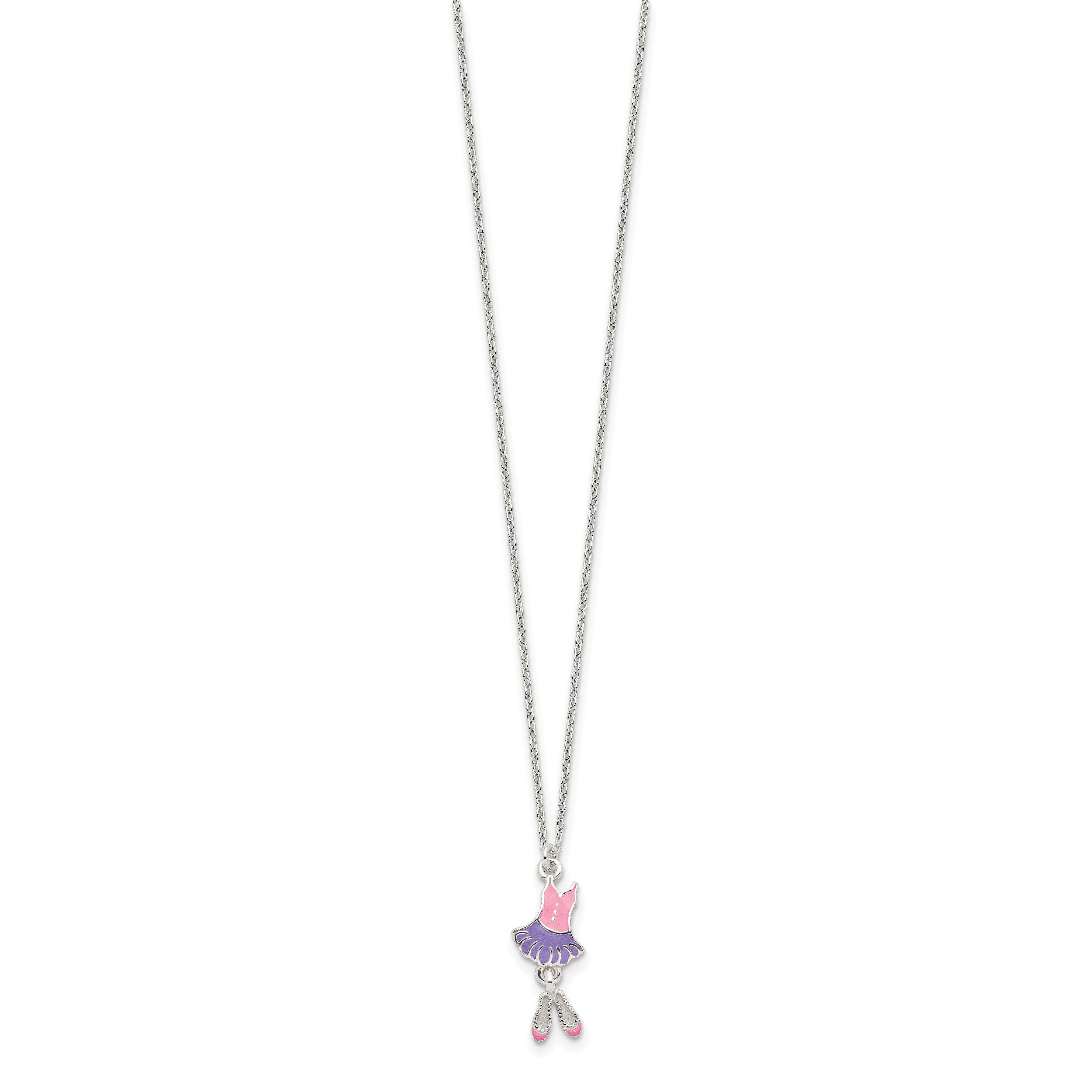 Sterling Silver Polished & Enameled Ballerina Children's 14in Necklace & Earring Set