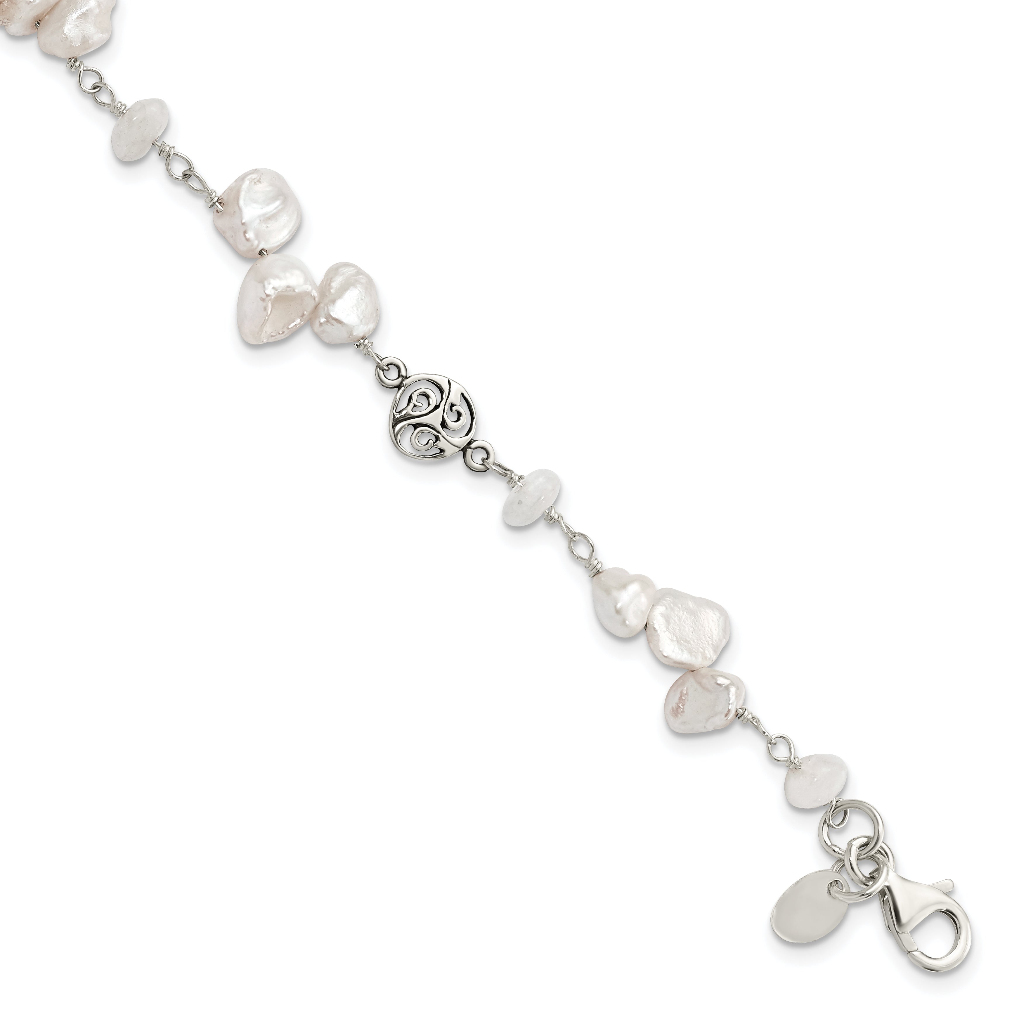 Sterling Silver FWC Keshi Pearl w/Moonstone 1in Ext. Fancy Bracelet Main image
