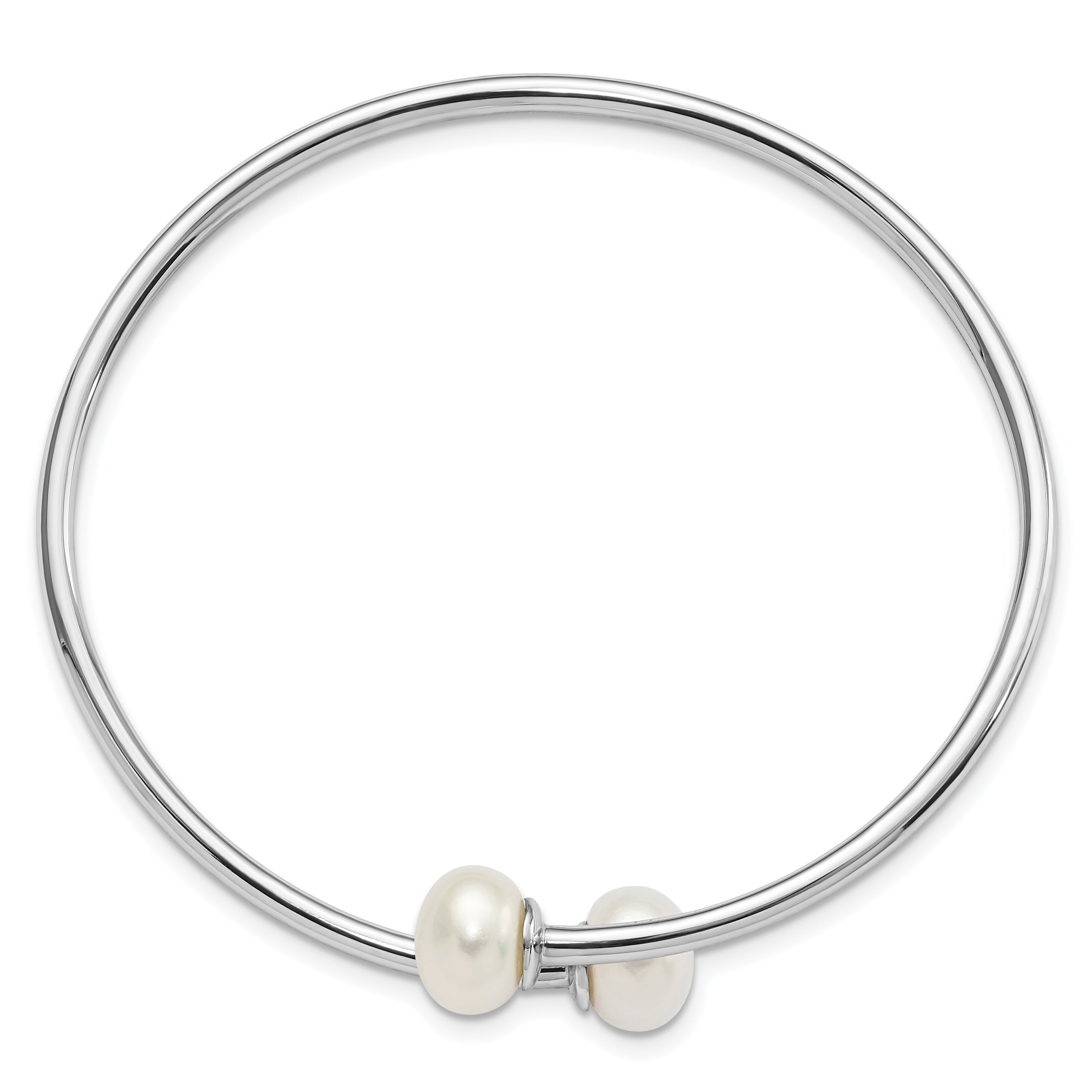 Sterling Silver Rhodium 9-10mm White FWC Pearl Flexible Cuff Bangle Secondary image