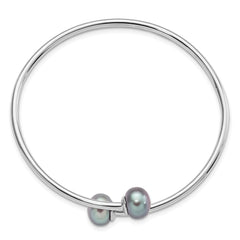 Sterling Silver Rhodium-plated 9-10mm Grey Button FWC Pearl Bracelet
