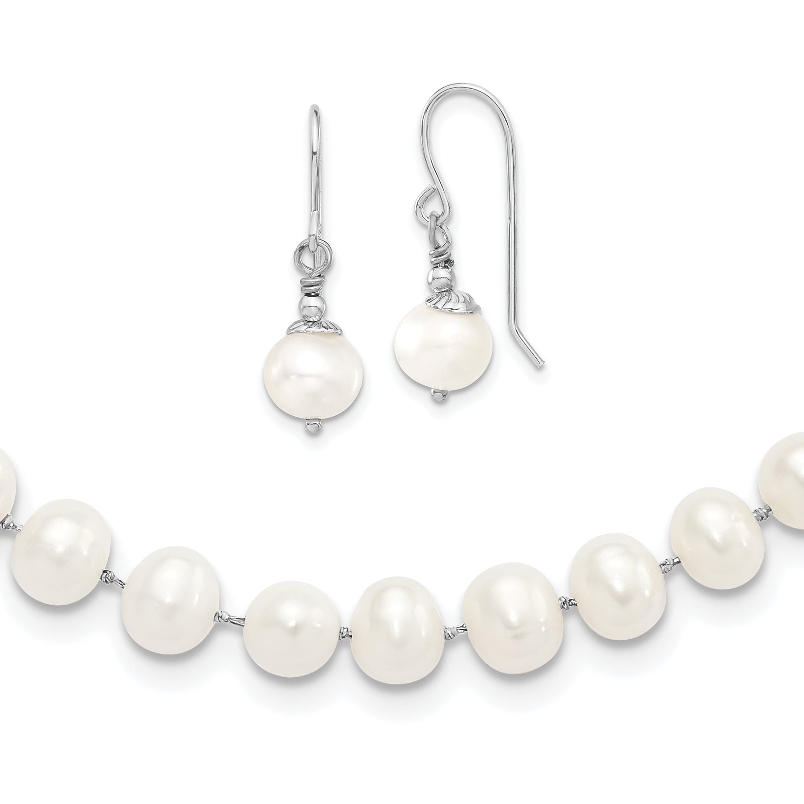 Sterling Silver RH 7-8mm White FWC Pearl Earring/Necklace Set Main image