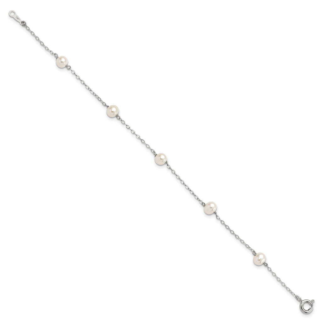 Sterling Silver RH 4-5mm Wte Semi FWC Pearl 5 Station Bracelet