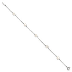 Sterling Silver RH 4-5mm Wte Semi FWC Pearl 5 Station Bracelet