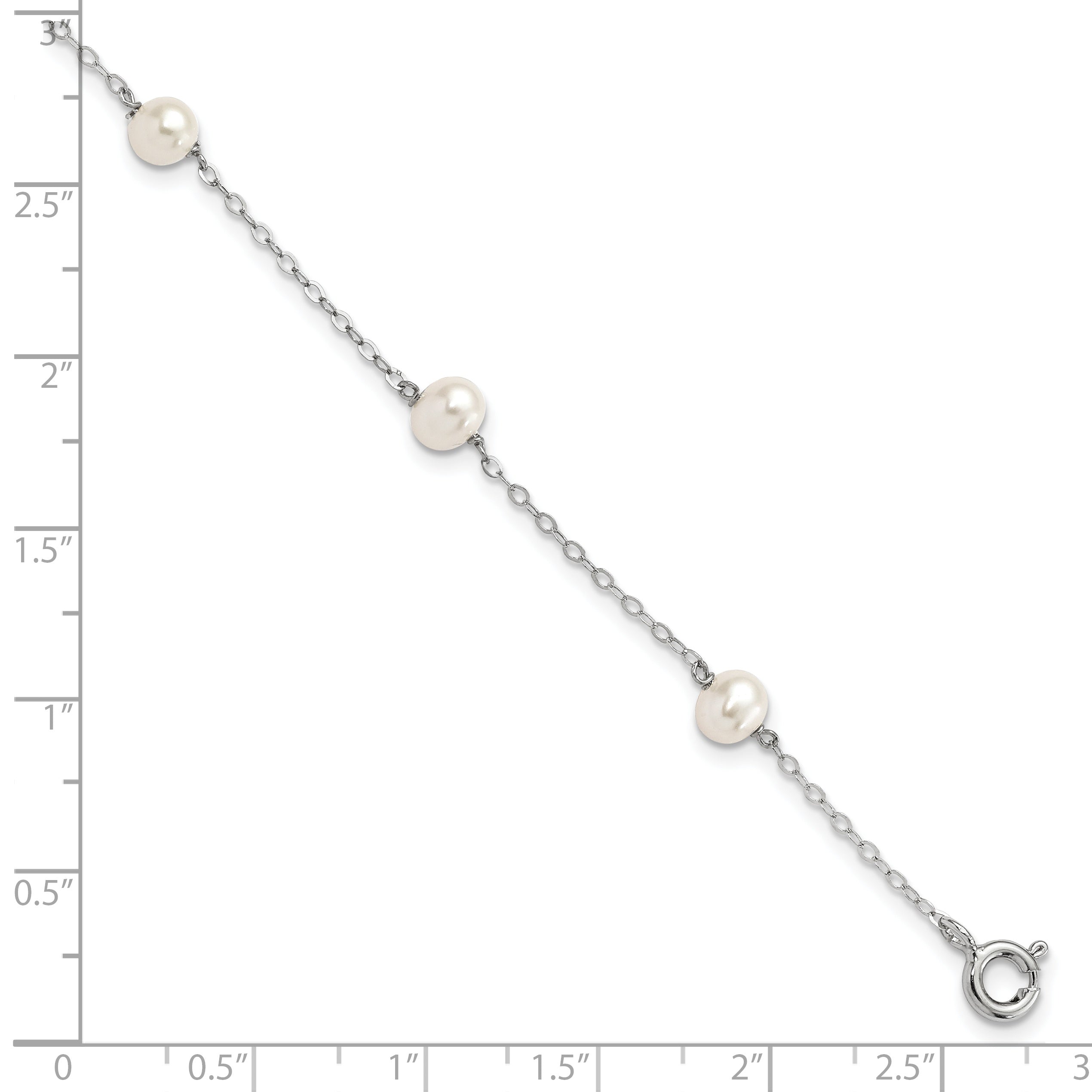Sterling Silver RH 4-5mm Wte Semi FWC Pearl 5 Station Bracelet