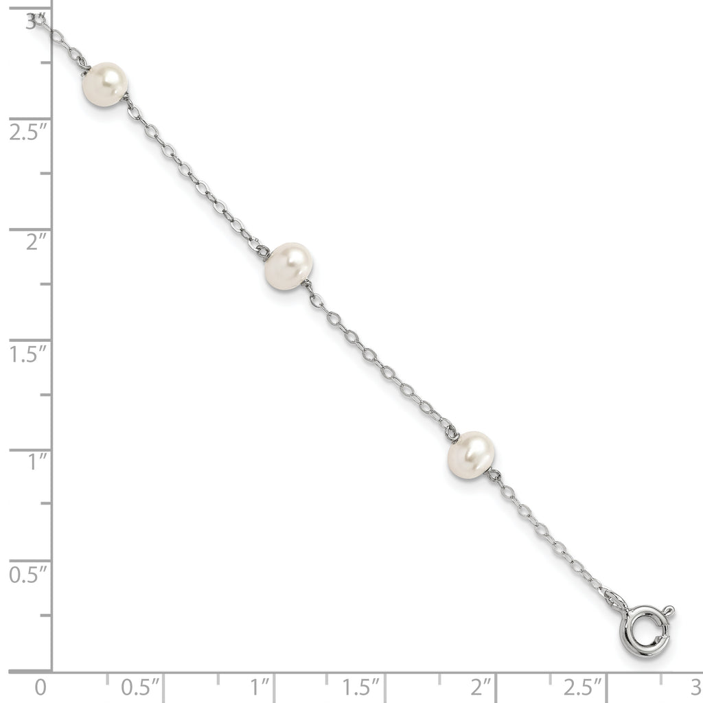 Sterling Silver RH 4-5mm Wte Semi FWC Pearl 5 Station Bracelet