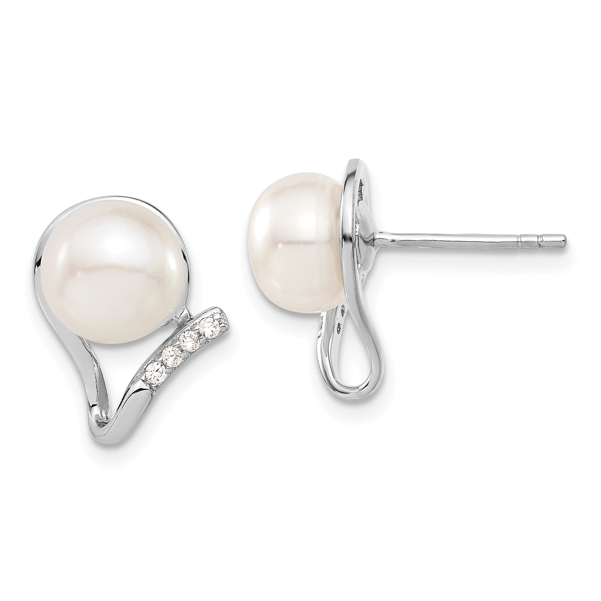 Sterling Silver Rhodium-plated 8-10mm FWC Pearl CZ Earring/Necklace Set Secondary image