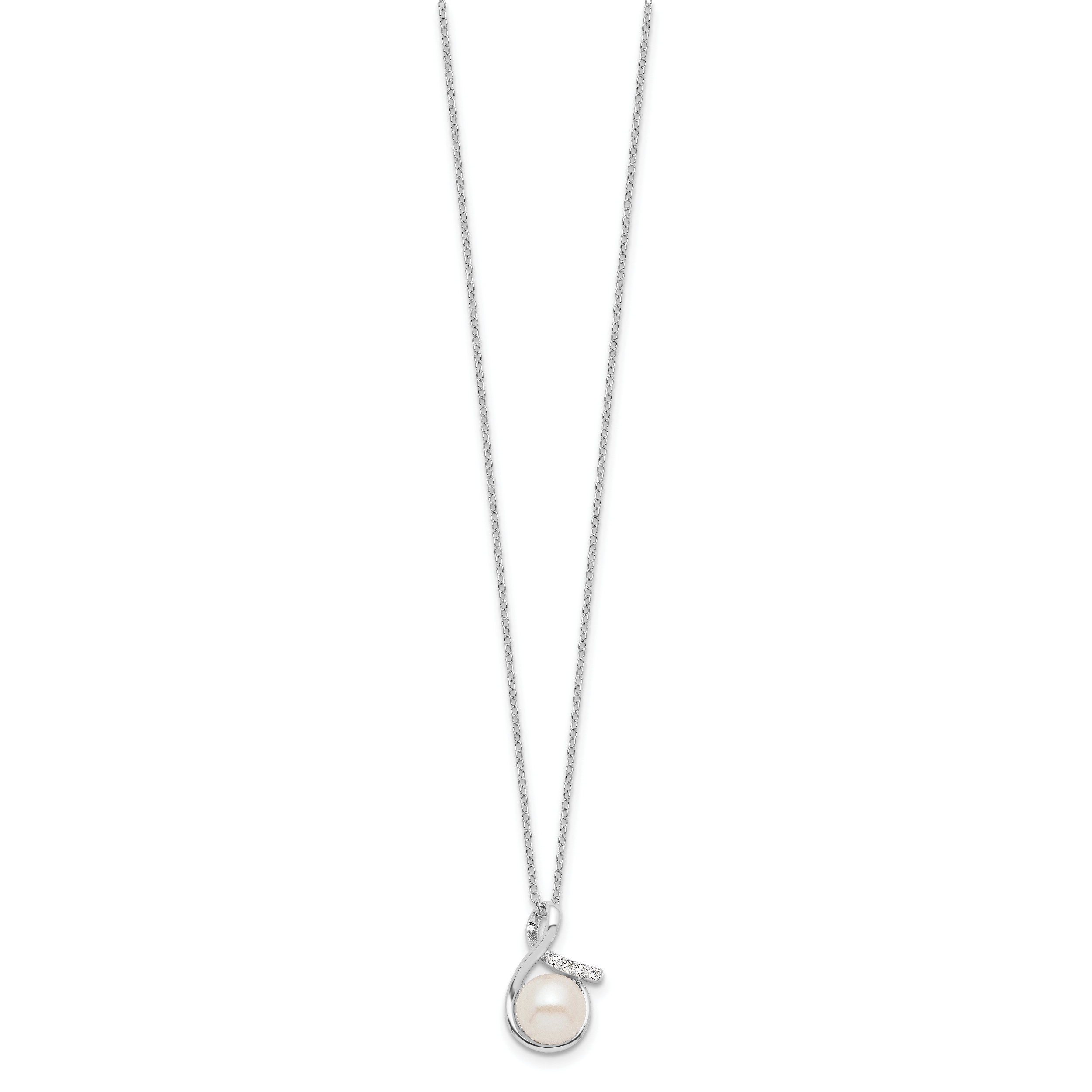Sterling Silver Rhodium-plated 8-10mm FWC Pearl CZ Earring/Necklace Set