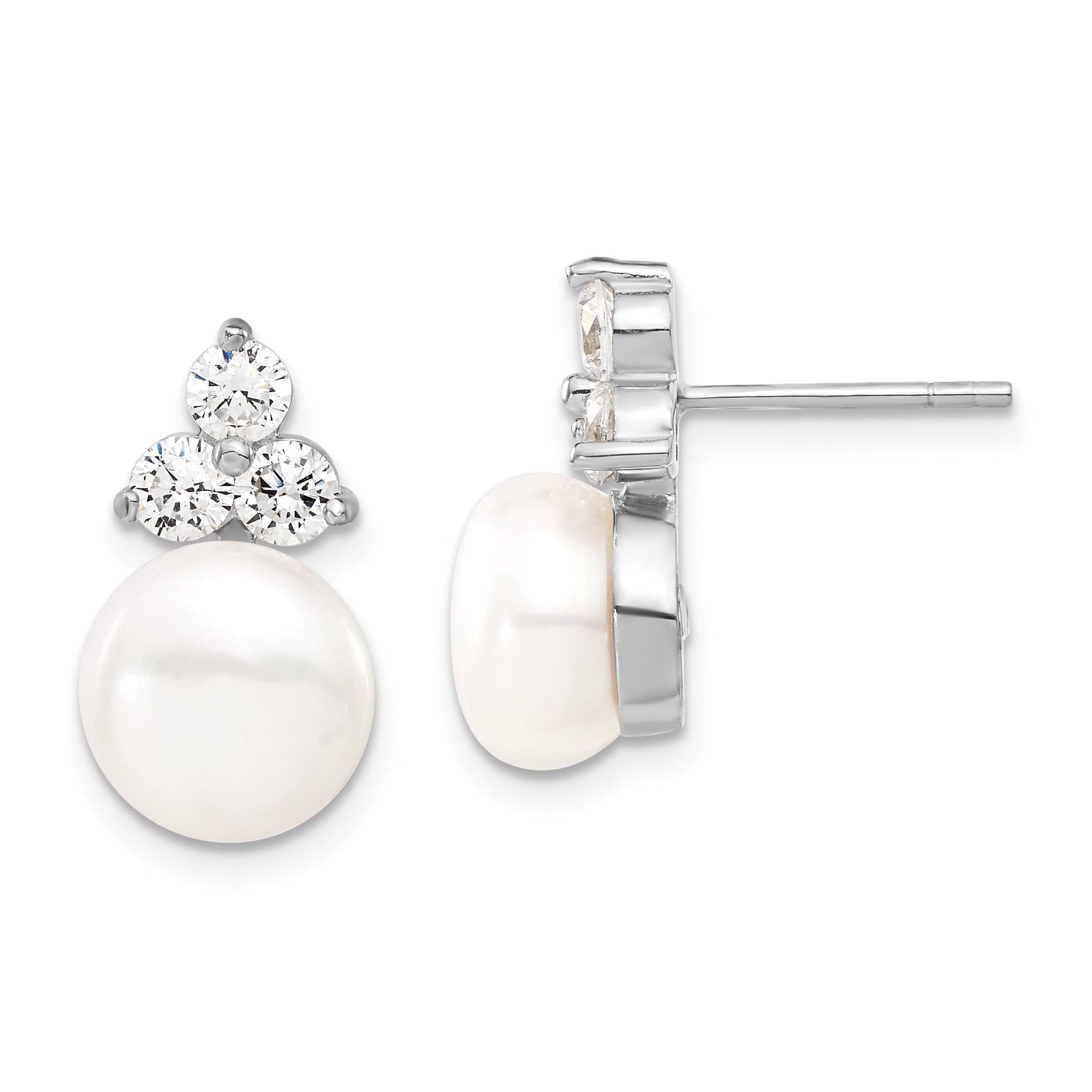 Sterling Silver Rhodium-plated 9-10mm Coin FWCPearl CZ Earring/Necklace Set Secondary image