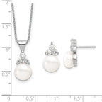 Sterling Silver Rhodium-plated 9-10mm Coin FWCPearl CZ Earring/Necklace Set