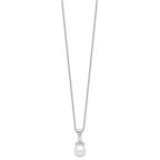 Sterling Silver Rhodium-plated 9-10mm Coin FWCPearl CZ Earring/Necklace Set