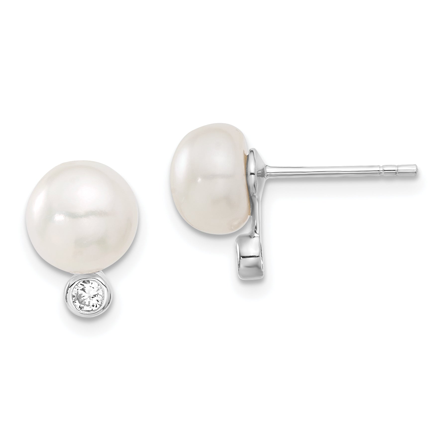 Sterling Silver Rhodium-plated 8-9mm FWC Pearl CZ Earring/Necklace Set Secondary image