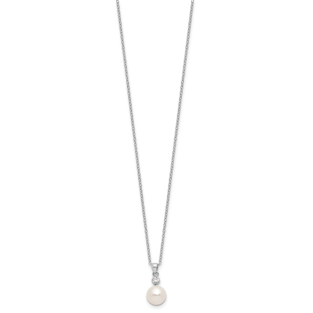 Sterling Silver Rhodium-plated 8-9mm FWC Pearl CZ Earring/Necklace Set