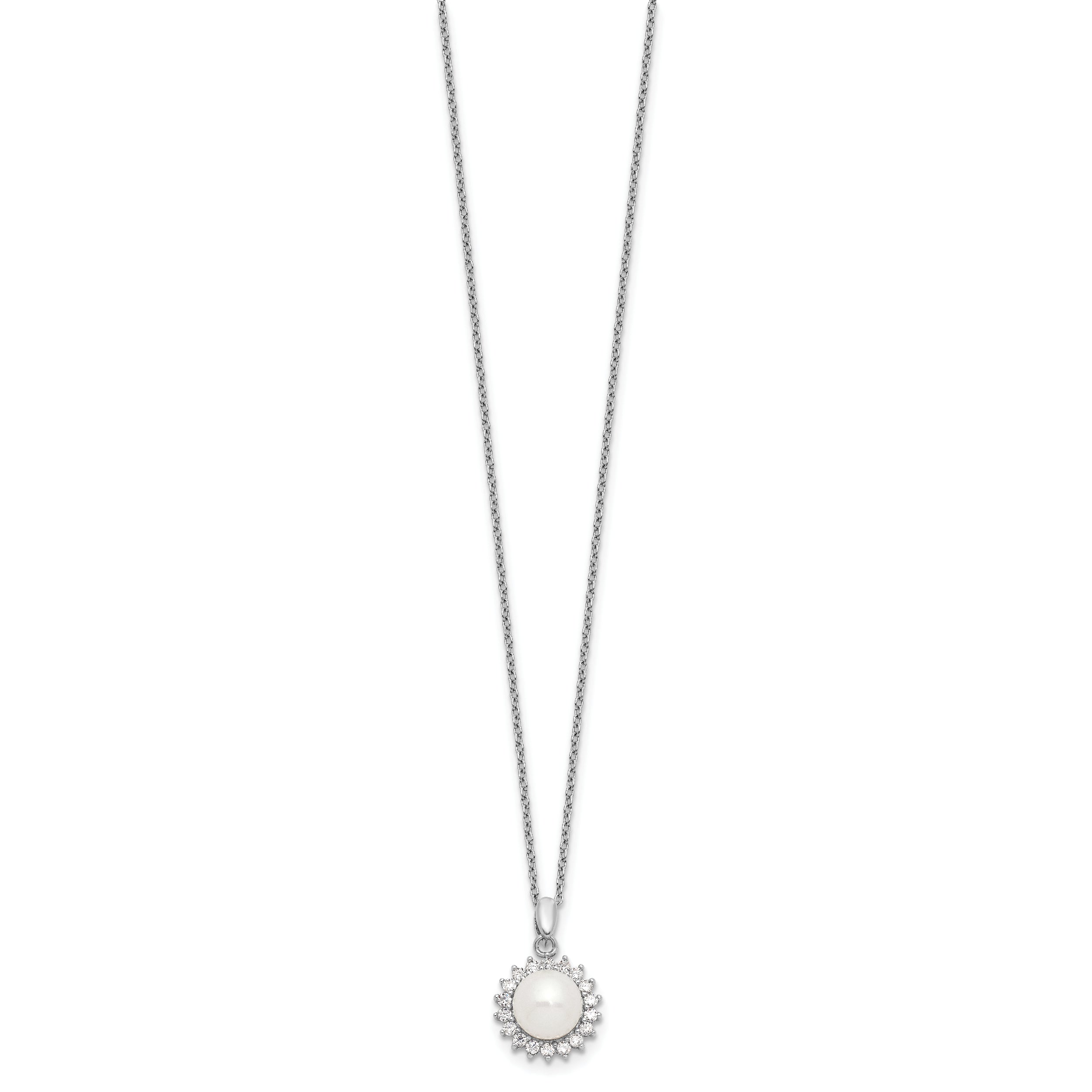 Sterling Silver Rhodium-plated 8-9mm FWC Pearl CZ Earring/Necklace Set